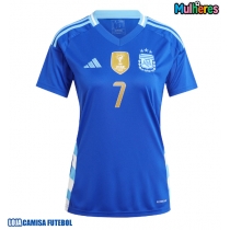 Camisa de Futebol Argentina Rodrigo De Paul #7 Equipamento Secundário Mulheres Copa America 2024 Manga Curta